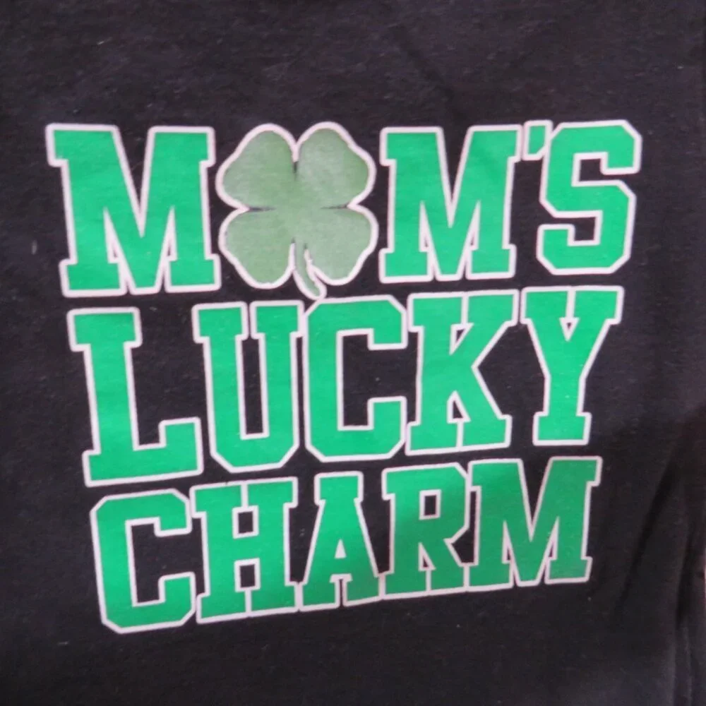Baby...Mom's Lucky Charm T-Shirt Black 100% Cotton Size 2T St. Patrick's Day